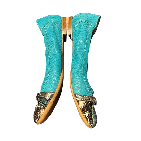 AGL Turquoise Monika Cap Toe Python Print Leather Ballet Flats - Size 41/US 9.5 - Picture 8 of 10